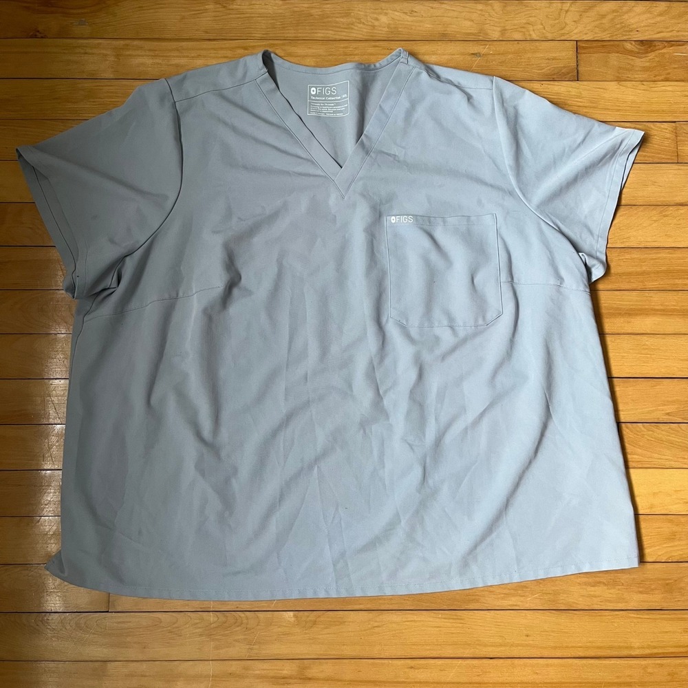 FIGS Technical Collection 6XL V-Neck Scrub Top Light Blue Grey Short Sleeve